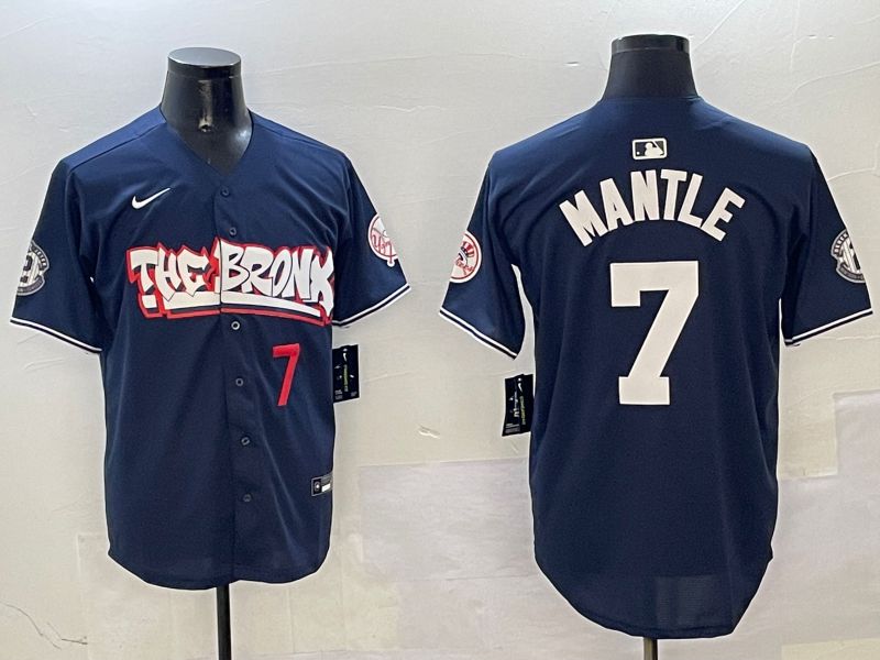 Men New York Yankees #7 Mantle Drak Blue four generations Joint Name 2025 Nike MLB Jersey style 4->new york yankees->MLB Jersey